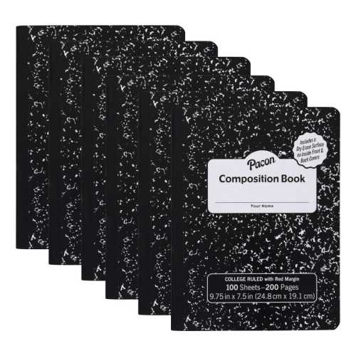 Composition Book, Black Marble, 9/32 in ruling with red margin 9-3/4