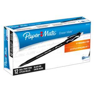 Eraser Mate&reg; Erasable Pen, Medium Point, Black, 12 Count