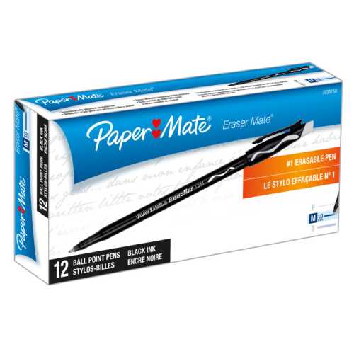 Eraser Mate&reg; Erasable Pen, Medium Point, Black, 12 Count