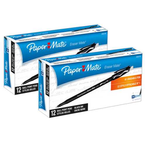 Eraser Mate&reg; Erasable Pen, Medium Point, Black, 12 Per Pack, 2 Packs