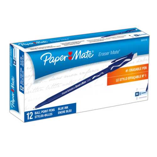 Eraser Mate&reg; Erasable Pen, Medium Point, Blue, 12 Count