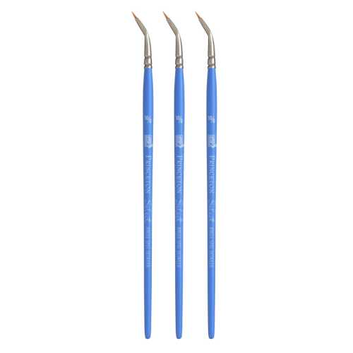 Select Artiste Angle Spot Detailer Brush, Synthetic Bristles, Short Handle Mixed Media Paintbrush, Jewel Blue, Size 10/0, Pack of 3
