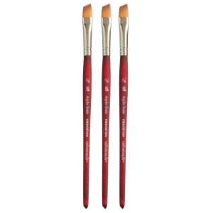 Velvetouch Angle Shader Brush, Synthetic Bristles, Short Handle Mixed Media Paint Brush, Scarlet, Size 3/8 inch, Pack of 3