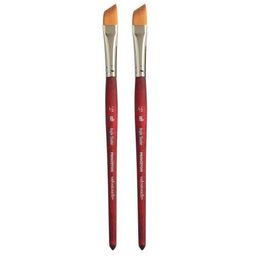 Velvetouch Angle Shader Brush, Synthetic Bristles, Short Handle Mixed Media Paintbrush, Scarlet, Size 1/2 inch, Pack of 2