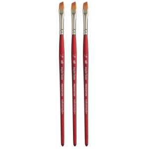 Velvetouch Angle Shader Brush, Synthetic Bristles, Short Handle Mixed Media Paintbrush, Scarlet, Size 1/4 inch, Pack of 3