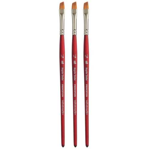 Velvetouch Angle Shader Brush, Synthetic Bristles, Short Handle Mixed Media Paintbrush, Scarlet, Size 1/4 inch, Pack of 3