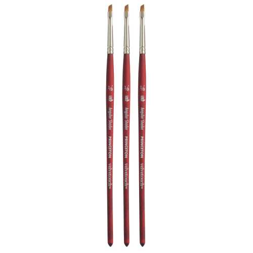 Velvetouch Angle Shader Brush, Synthetic Bristles, Short Handle Mixed Media Paintbrush, Scarlet, Size 1/8 inch, Pack of 3