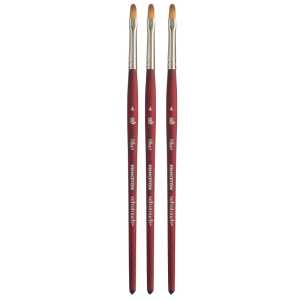 Velvetouch Filbert Brush, Synthetic Bristles, Short Handle Mixed Media Paintbrush, Scarlet, Size 4, Pack of 3