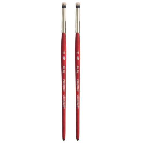 Velvetouch Mini Mop Brush, Synthetic Bristles, Short Handle Mixed Media Paintbrush, Scarlet, Size 1/8 inch, Pack of 2