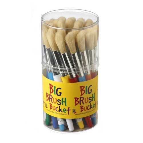 RealValue 1/2 in Round Bristle Kids Stubby Brush Set, Natural Bristles, Mixed Media Paintbrush, White, 30 Pieces