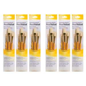 RealValue Brush Set, Natural Bristles, Short Handle Mixed Media Paintbrush, Yellow, 3 Per Set, 6 Sets