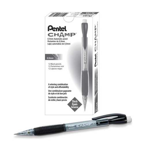 CHAMP Mechanical Pencil, (0.9mm), Tinted Black Barrel, 12 Pack