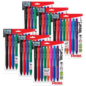 Wow! Retractable Ballpoint Pen, (1.4mm) Bold Line, Assorted Ink, 8 Per Pack, 6 Packs