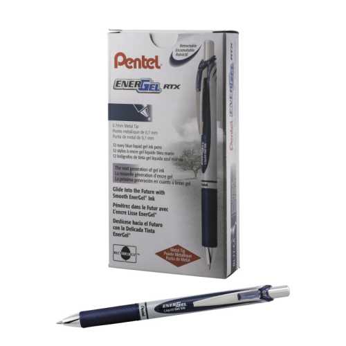EnerGel RTX Retractable Liquid Gel Pen, (0.7mm) Metal Tip, Medium Line, Navy Blue Ink, 1 Dozen