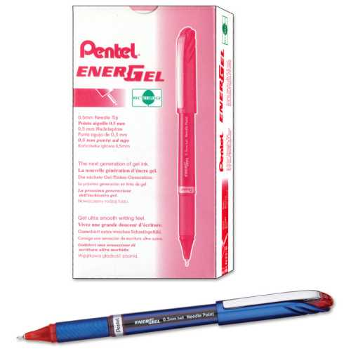 EnerGel NV Liquid Gel Pen, (0.5mm) Needle Tip, Fine Line Capped, Red Ink, 1DZ