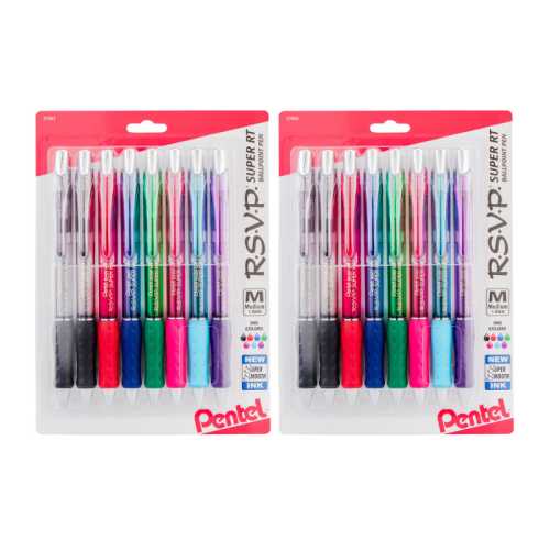 R.S.V.P.&reg; Super RT Retractable Ballpoint Pen, Assorted, 8 Per Pack, 2 Packs
