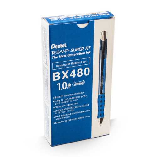 R.S.V.P.&reg; Super RT Retractable Ballpoint Pen, Blue, Pack of 12