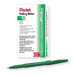 Rolling Writer Roller Ball Pen Medium Line, Green Ink, 12 Pack