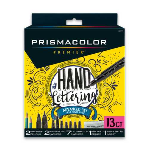 Premier&reg; Advanced Hand Lettering Set with Illustration Markers, Art Pens, Pencils, Eraser and Tips Pamphlet, 13 Count