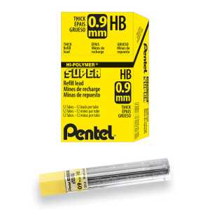 Super Hi-Polymer Lead Refill (0.9mm) Thick, HB, 15 Pieces/Tube, 12 Tubes/Box