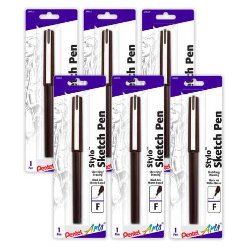 Stylo Sketch Pen, Fine Tip, Black Ink, Pack of 6