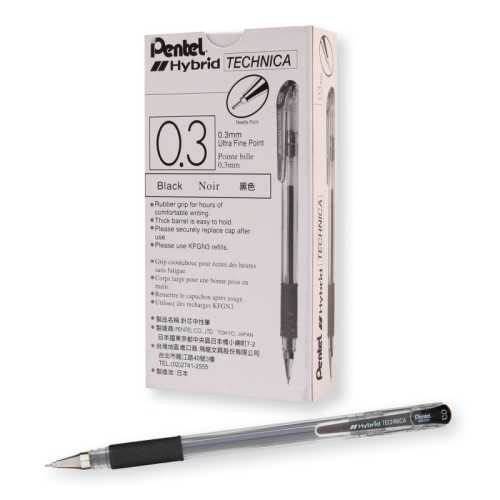 Hybrid Technica Gel Pens, Black, 0.3mm, 12 Pack