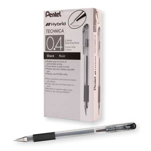 Hybrid Technica Gel Pens, Black, 0.4mm, 12 Pack