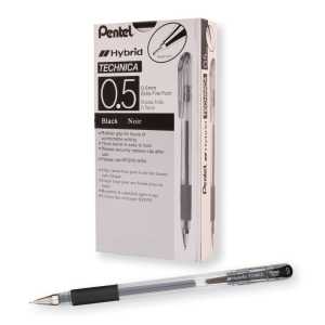 Hybrid Technica Gel Pens, Black, 0.5mm, 12 Pack