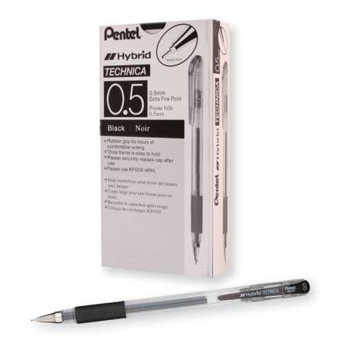 Hybrid Technica Gel Pens, Black, 0.5mm, 12 Pack