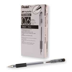 Hybrid Technica Gel Pens, Black, 0.6mm, 12 Pack