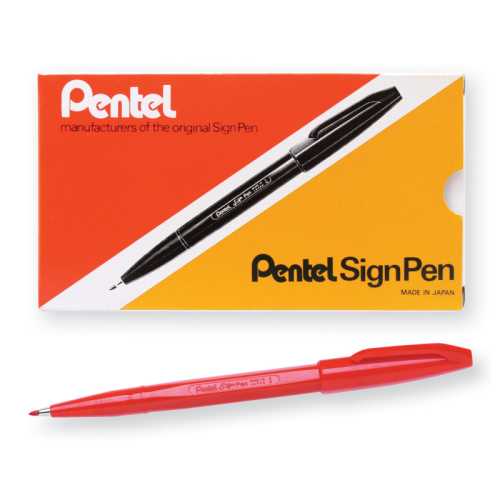 Sign Pen Fiber-Tipped Pen, Red Ink, 12 Pack