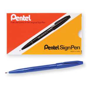Sign Pen Fiber-Tipped Pen, Blue Ink, 12 Pack