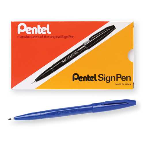Sign Pen Fiber-Tipped Pen, Blue Ink, 12 Pack