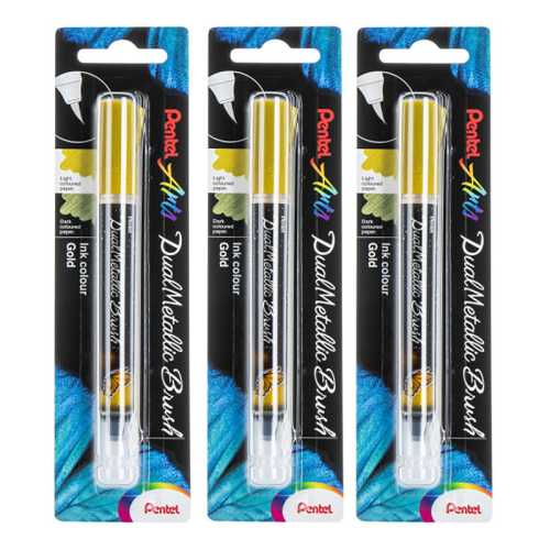 DualMetallic Brush, Gold Ink, Pack of 3