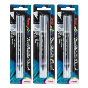 DualMetallic Brush, Silver Ink, Pack of 3