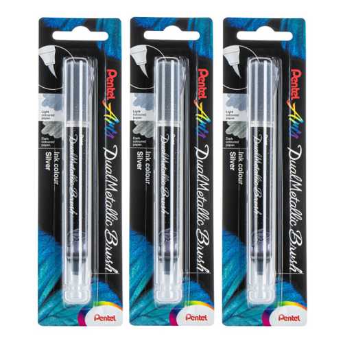 DualMetallic Brush, Silver Ink, Pack of 3