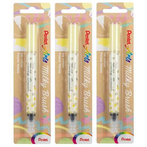 Milky Brush Pen, Pastel Yellow Ink, Pack of 3