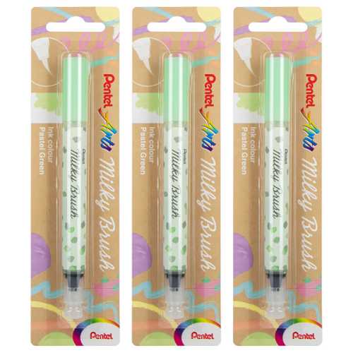 Milky Brush Pen, Pastel Green Ink, Pack of 3