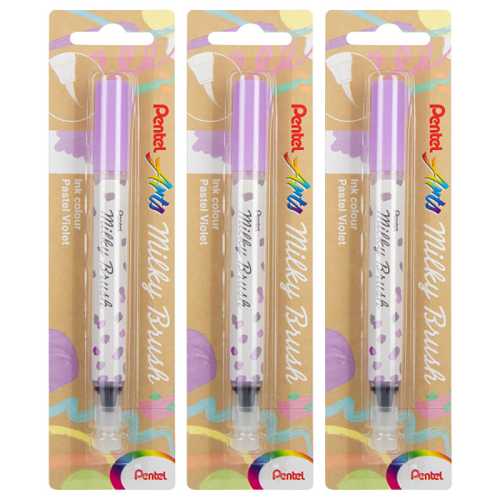 Milky Brush Pen, Pastel Violet Ink, Pack of 3