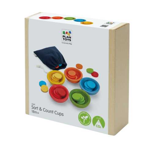 Wooden Sort & Count Cups with Tokens