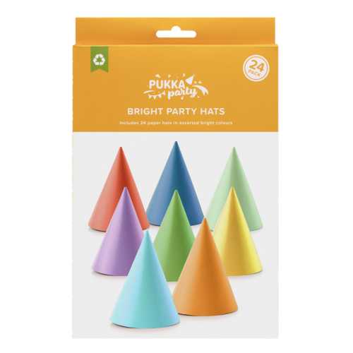 Bright Party Hats, 24 Pieces