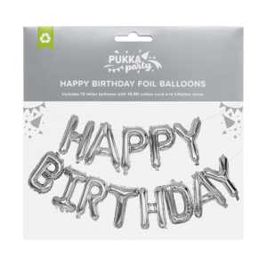 Happy Birthday Foil Balloon Garland, Silver