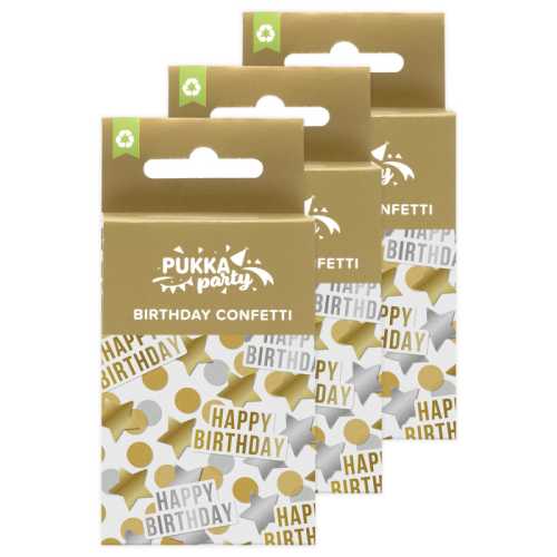 Metallic Gold & Silver Tissue & Card Birthday Confetti, 3 Packs