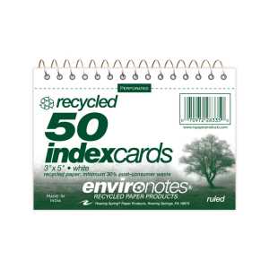 WireboundIndex Cards, 3" x 5", Ruled & Recycled, 50 Cards