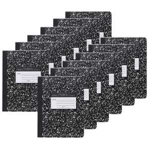 Composition Book, Unruled, 50 Sheets, 9.75" x 7.5" , Black Marble, Pack of 12