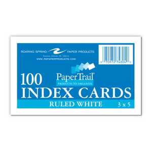 Index Cards, 3" x 5", Ruled, Pack of 100