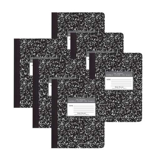 Marble Composition Book, Black, Pack of 6