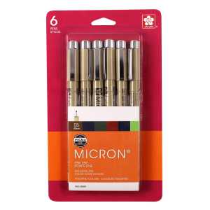 Pigma Micron Pens, Size 05, Assorted Heritage/Earth Colors, 6-Piece Set, Blister Card