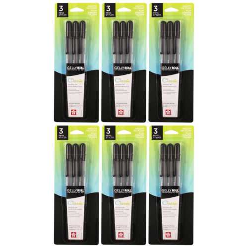 Gelly Roll Classic Gel Ink Pens, 08 Medium, Black, 3 Per Pack, 6 Packs