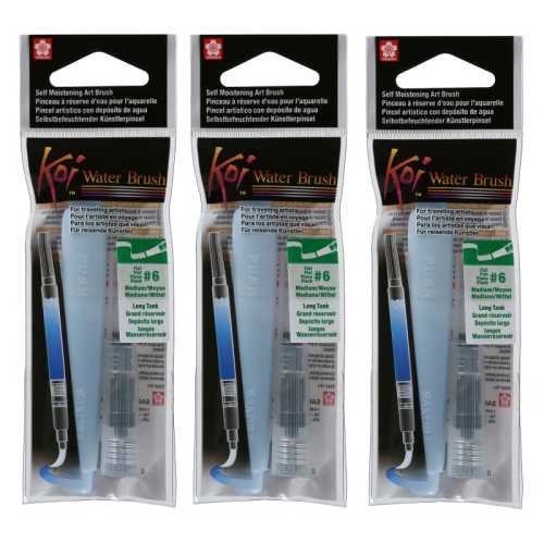 Koi Water Brush, 9mL Tank, Flat, Medium, Pack of 3